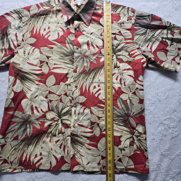 Pierre Cardin Red Gold Bold Floral Hawaiian Aloha Shirt Men Large Vintage Travel - Picture 6 of 7
